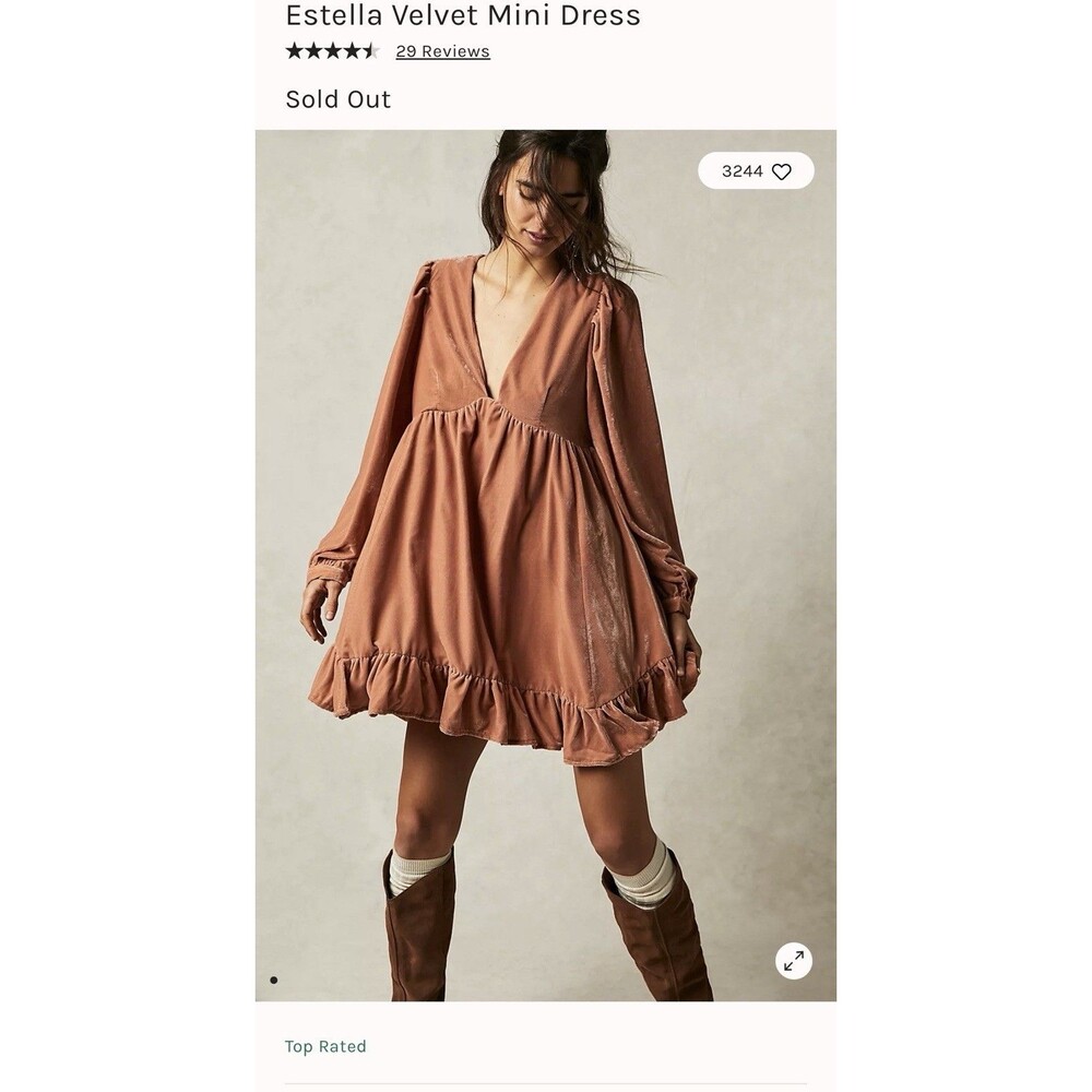 Free People NEW Estella Velvet Mini Dress Boho Prairie Romantic Babydoll Size M